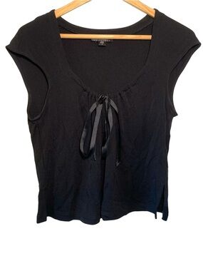 BCBG MaxAzria Y2K Cap Sleeve Blouse with Ribbon Tie in Black